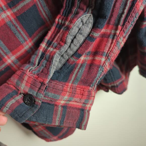 Vans Men's Red and Gray Plaid 100% Cotton Gauzy Button Down Shirt XL Grunge Y2K - Picture 7 of 9
